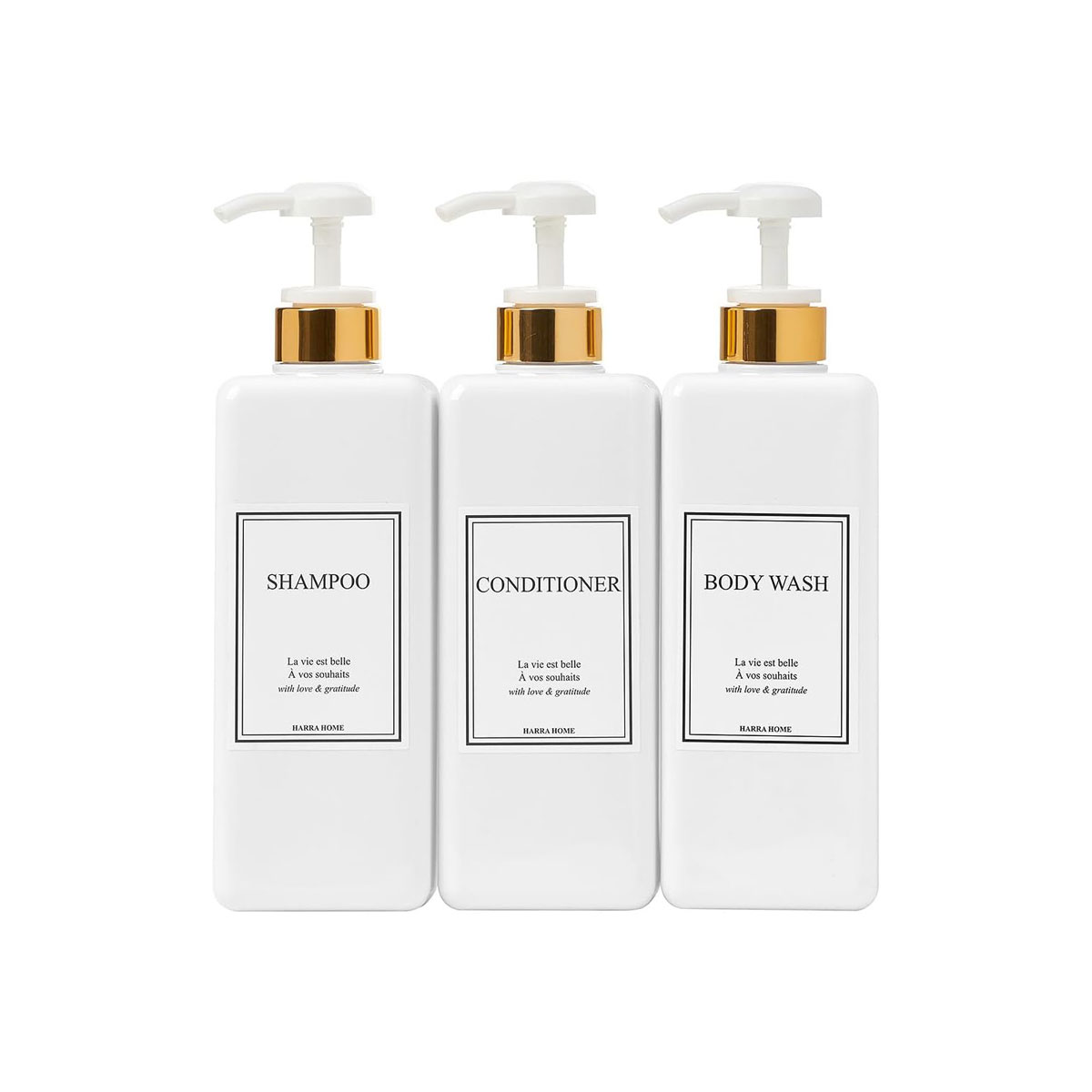 Set of 3 Refillable Empty Plastic Pump Bottles for Bathroom