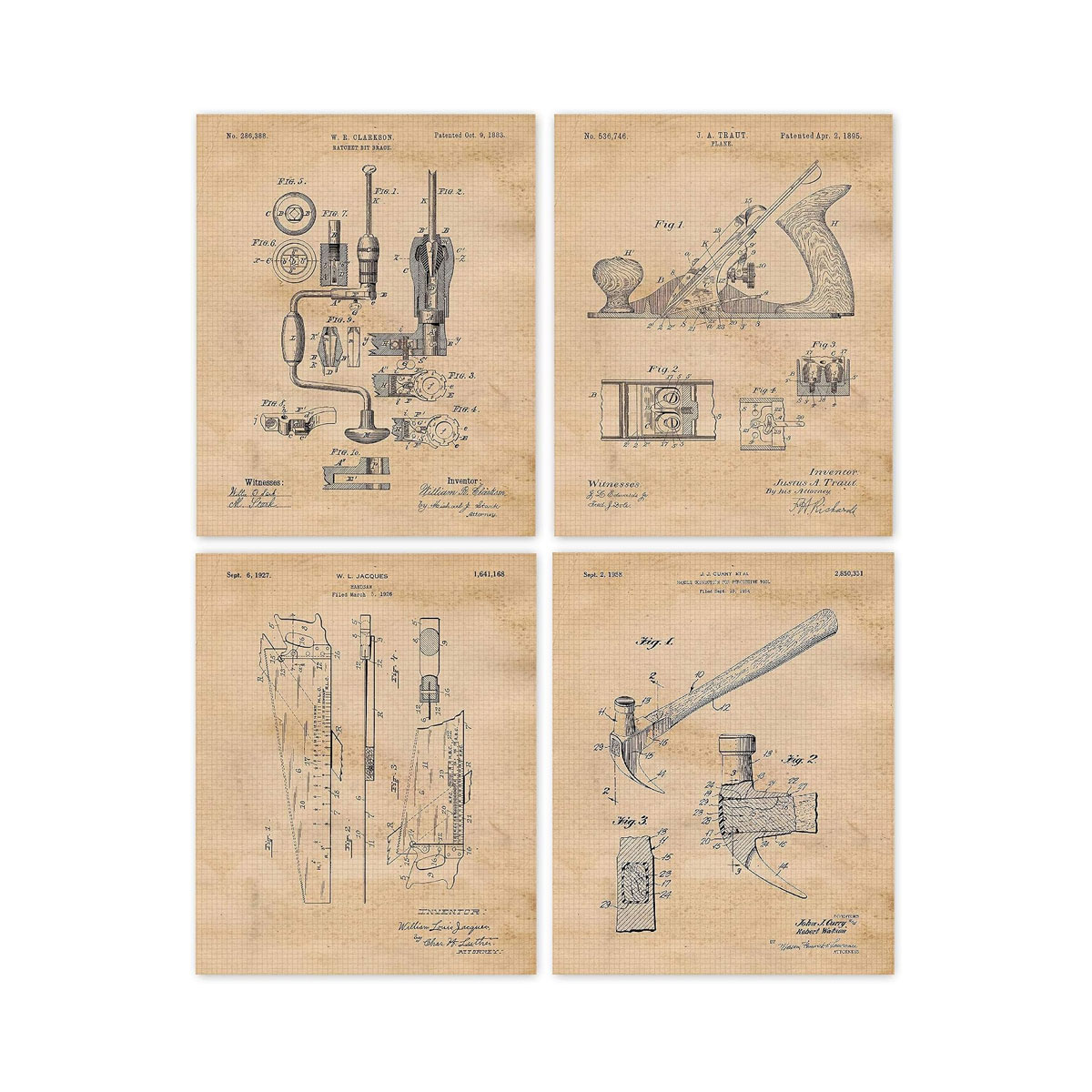 Vintage Woodworking Carpenter Tools Patent Prints